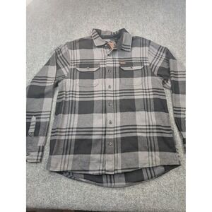 Orvis Shirt Mens Large Gray Black Plaid Flannel Button Front‎ Long Sleeve Warm